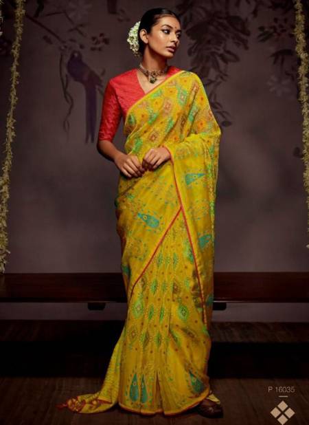 Yellow Colour Radha Kimora New Latest Designer Ethnic wear Georgette Silk Saree Collection 16035